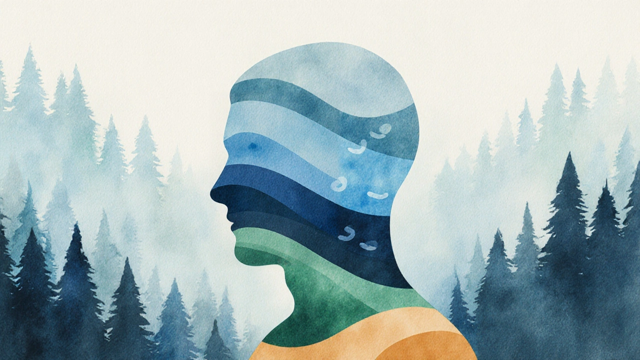 Průhledný lidský silueta s vnitřními vlnami energie, symbolizujícími reakci těla na CBD.