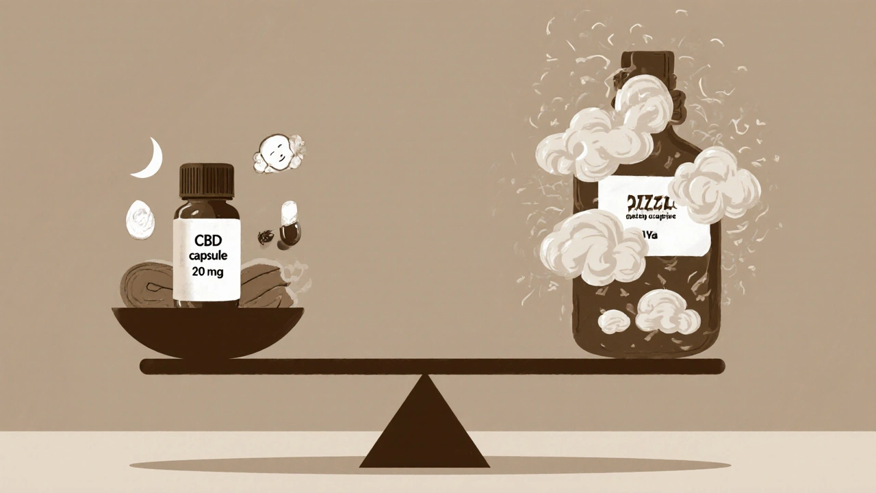 Váha s malou dávkou CBD a klidným spánkem proti obří láhvi CBD s nepříjemnými účinky.
