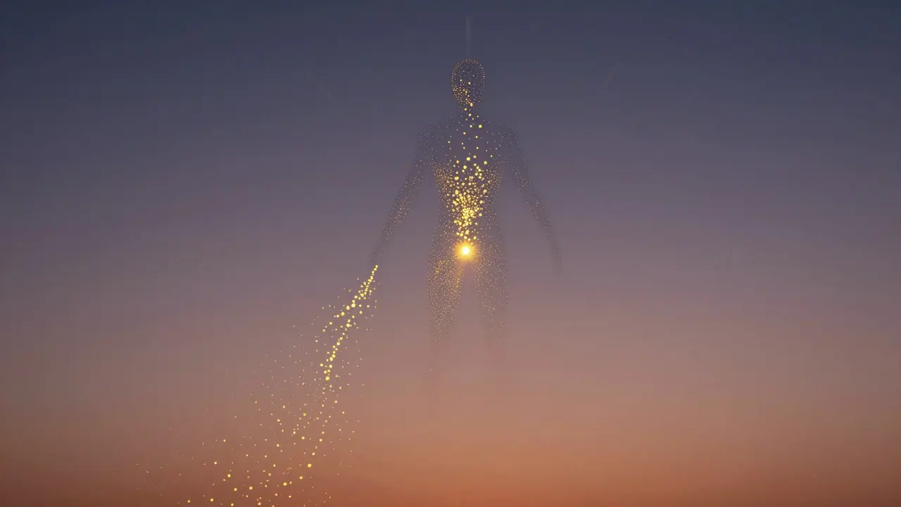 Abstraktní obraz CBD uvolňujícího se z tukových tkání během dne.