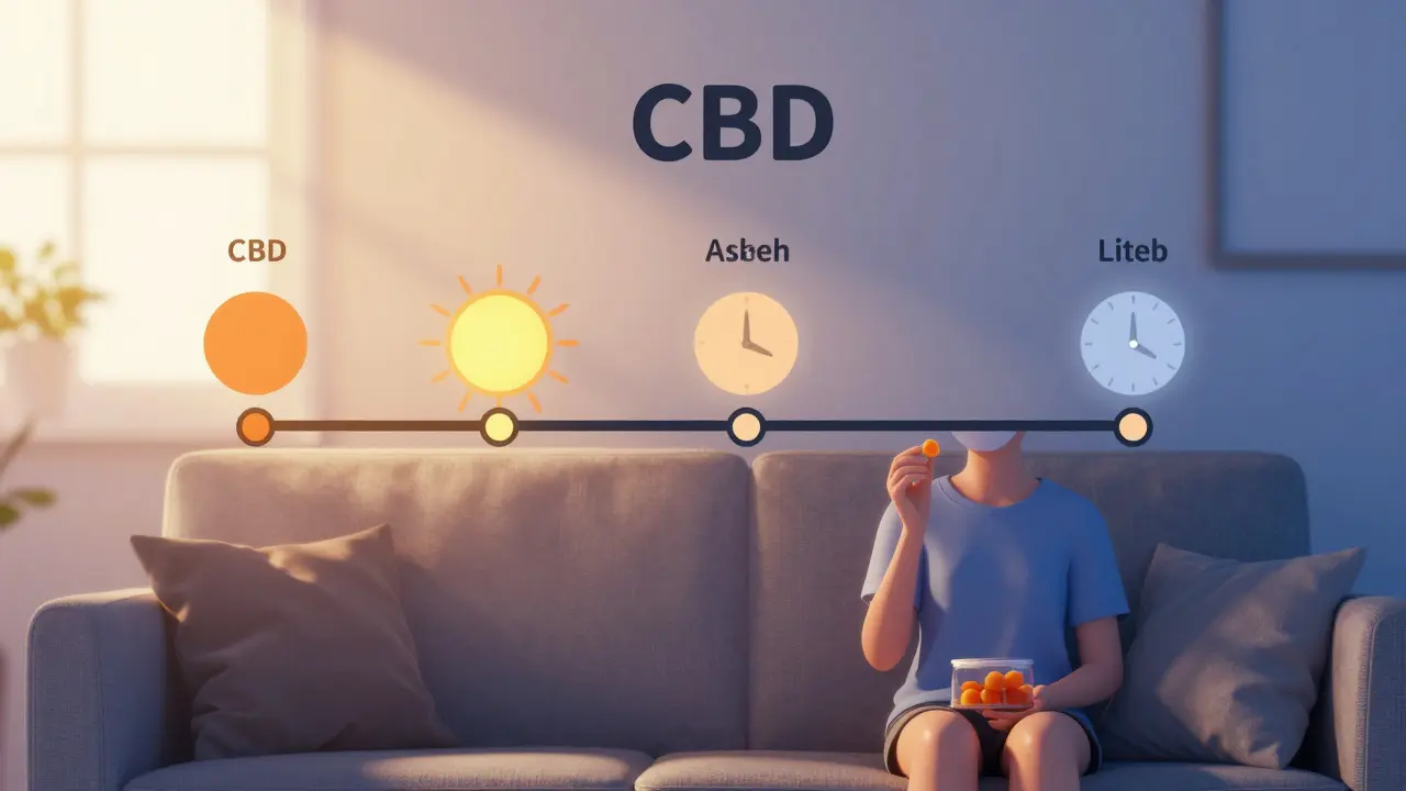 Časový průběh účinků CBD gumiček od rána do večera.