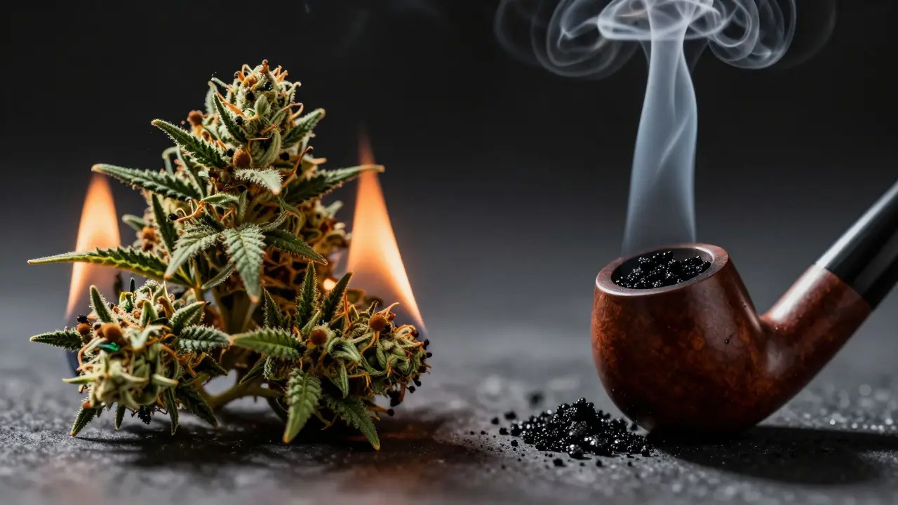Porovnání kouření plnohodnotného konopí a čistého CBD izolátu — jasný rozdíl v kvalitě kouře.