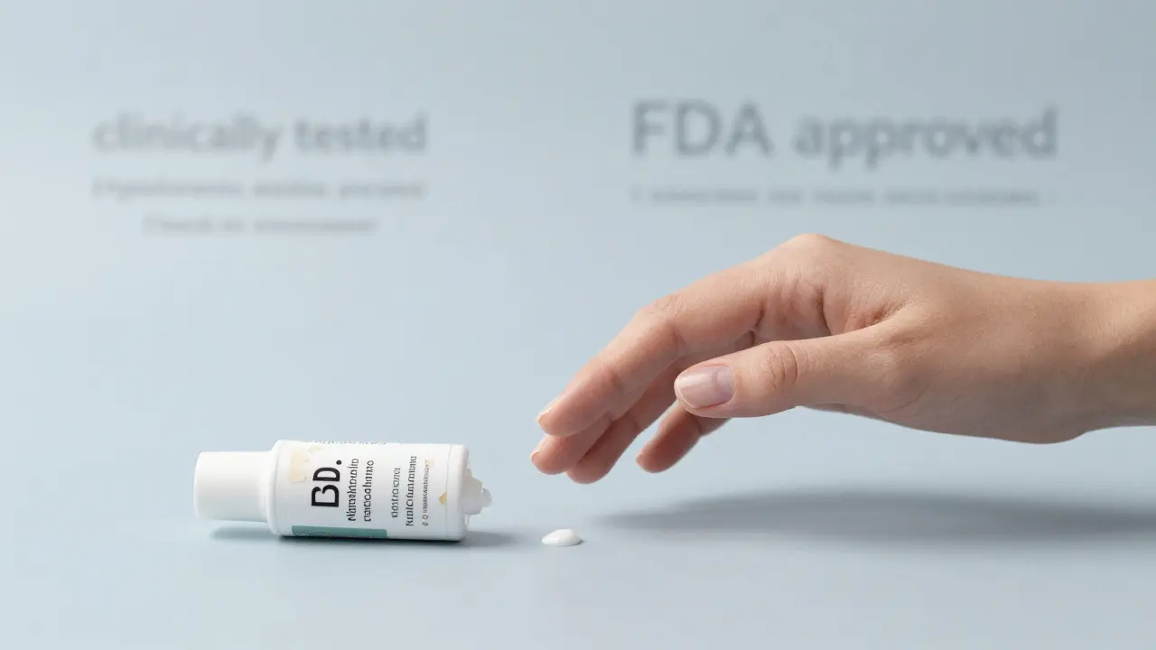 Ruka aplikuje kvalitní krém s kyselinou hyaluronovou, CBD krém je opuštěný.