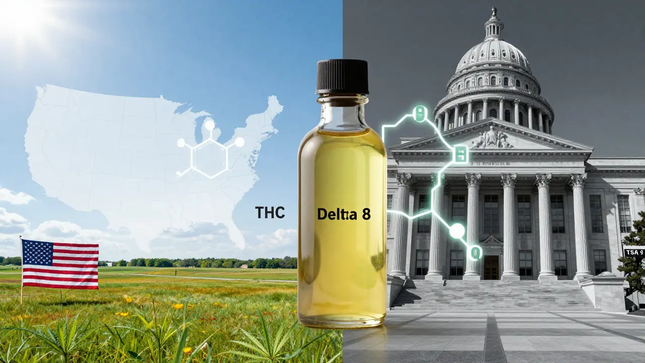 Konceptuální obraz znázornující rozdíl mezi státním a federálním zákonem v USA.