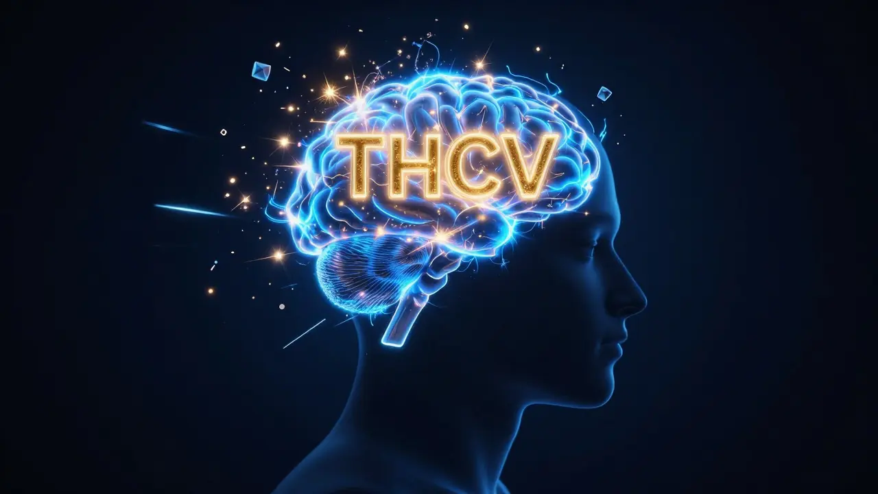 Konceptuální zobrazení lidské hlavy s modrými a zlatými záblesky energie symbolizujícími soustředění.