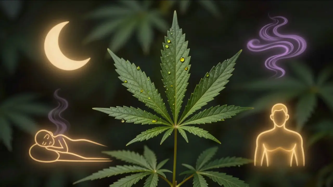 Konopná list s zlatými kapkami oleje symbolizující komplexní účinky CBD.