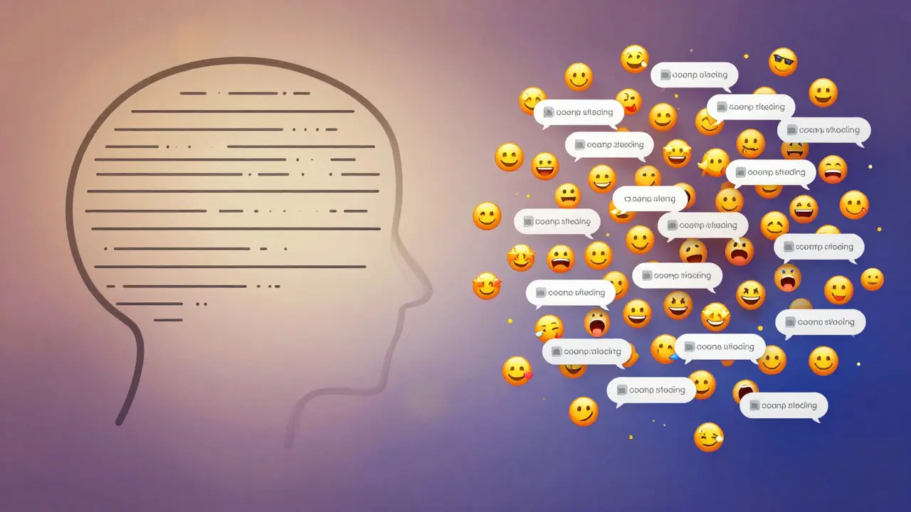 Konceptuální ilustrace rozptýlených myšlenek a emotikonů