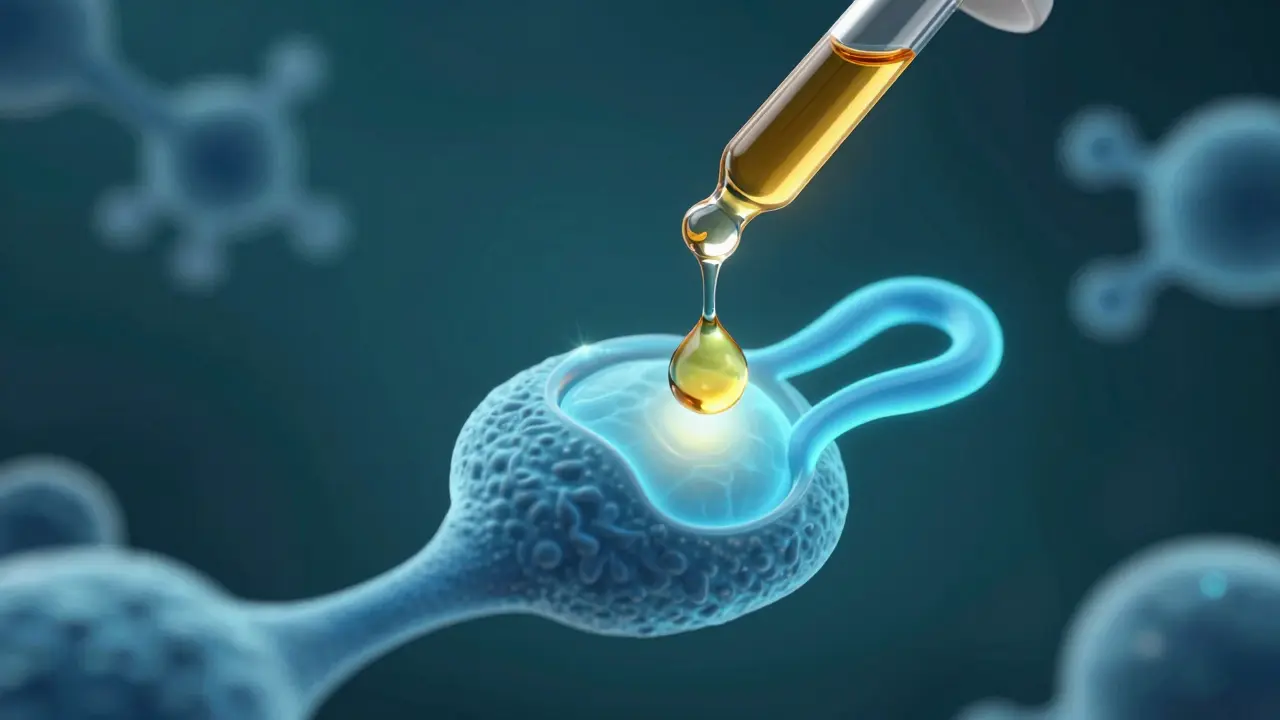 Kapka CBD oleje interagující s endokanabinoidním systémem