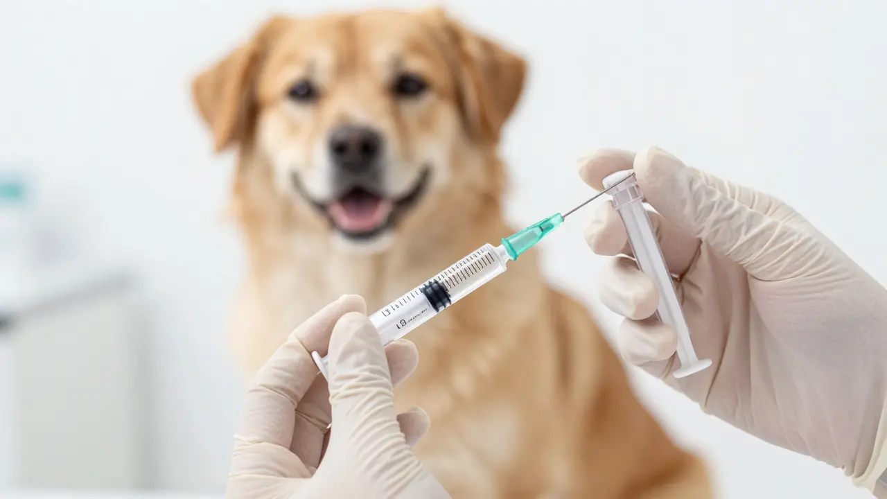 Veterinář kontroluje zdraví psa s krevními testy