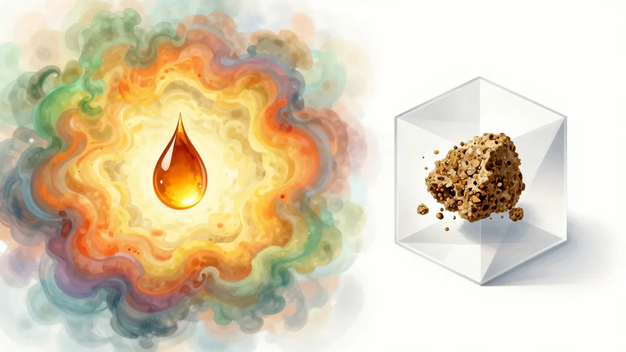 Abstraktní ilustrace efektu svazku s terpeny kolem vosku a čistoty crumble