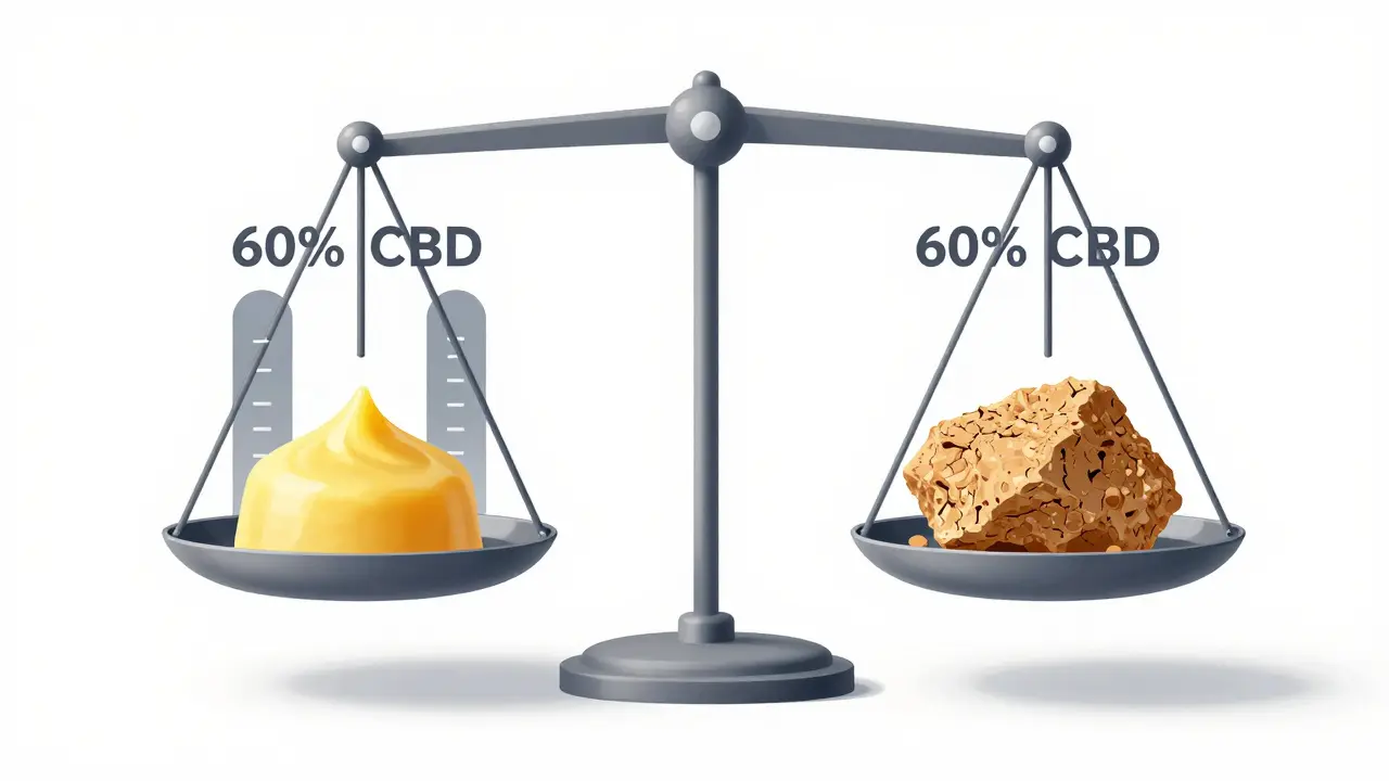 Konceptuální srovnání síly CBD koncentrátů založené na procentech