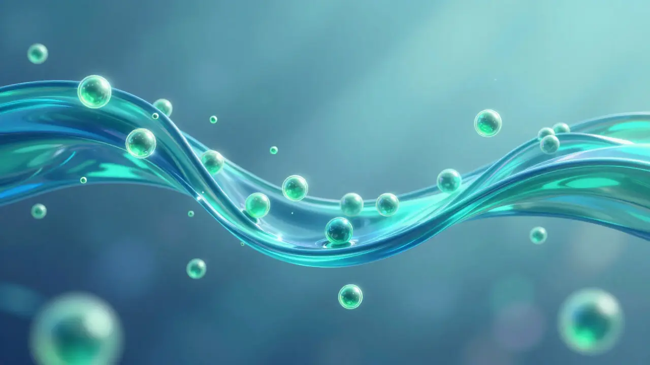 Konceptuální vizualizace nanoemulze THC v tekutině