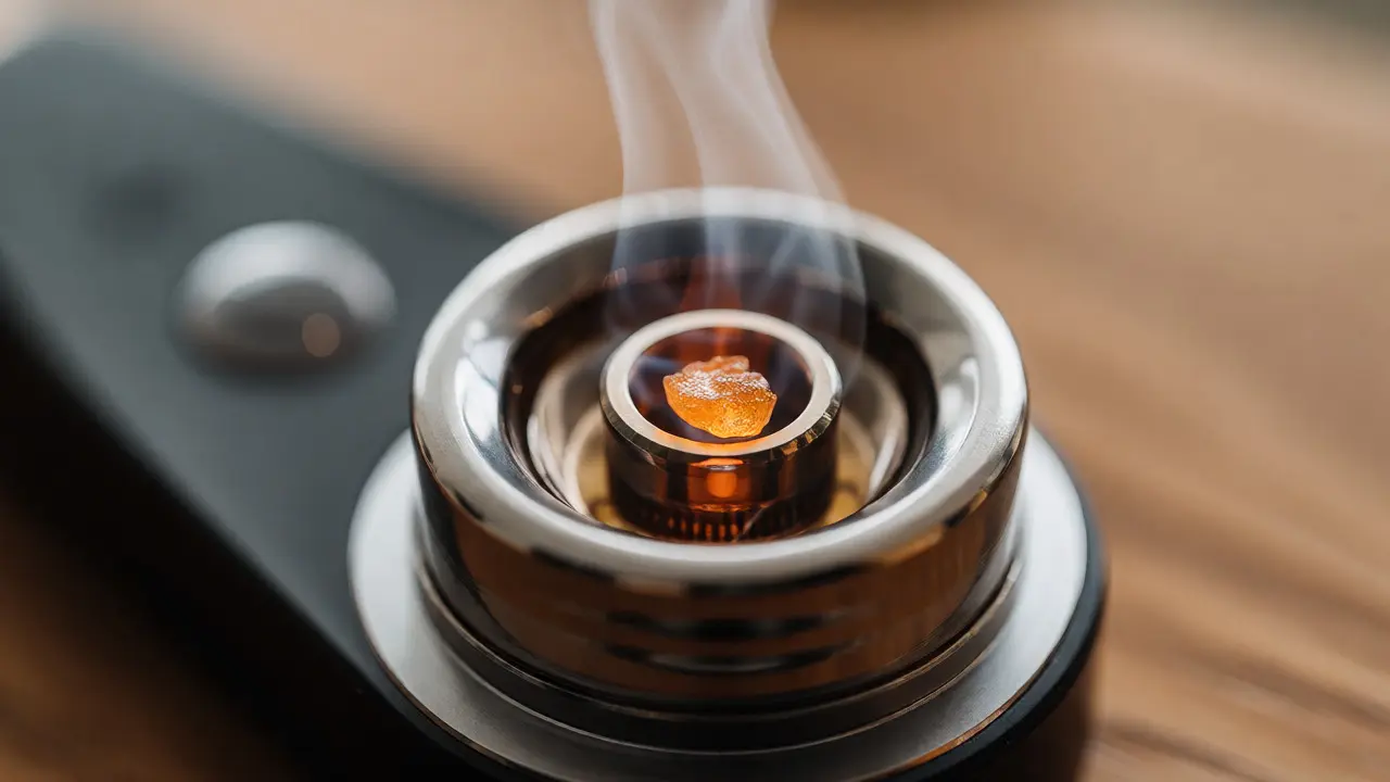 Makro pohled na malý kousek shatteru ve speciálním vaporizéru