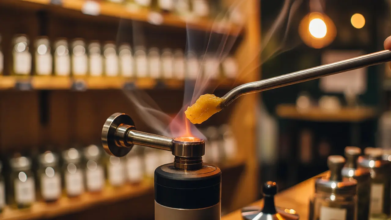 Příprava dávkování konopného vosku pomocí nástroje na nahřátý hrot dab rig.