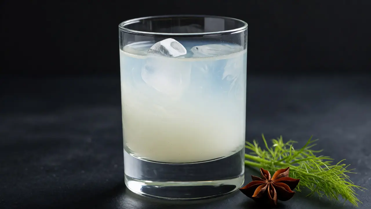 Bílá mléčná barva absintu po nalití vody – louche efekt