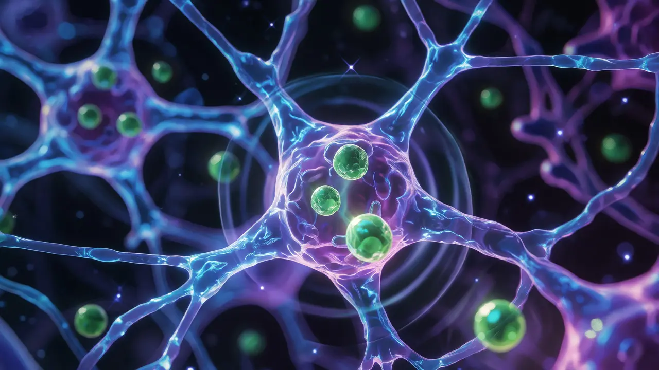 Konceptuální vizualizace interakce CBD s receptory v těle