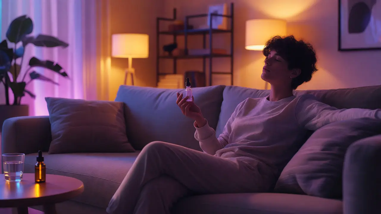Osoba v hluboké relaxaci po užití kanabinoidu